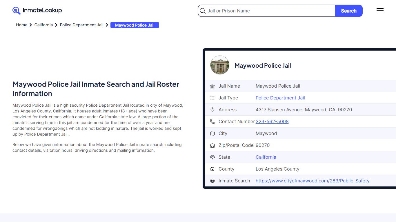 Maywood Police Jail (CA) Inmate Search California - Inmate Lookup