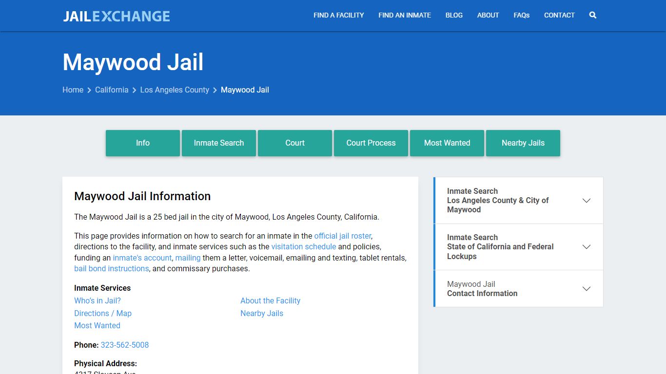 Maywood Jail, CA Inmate Search, Information - Jail Exchange