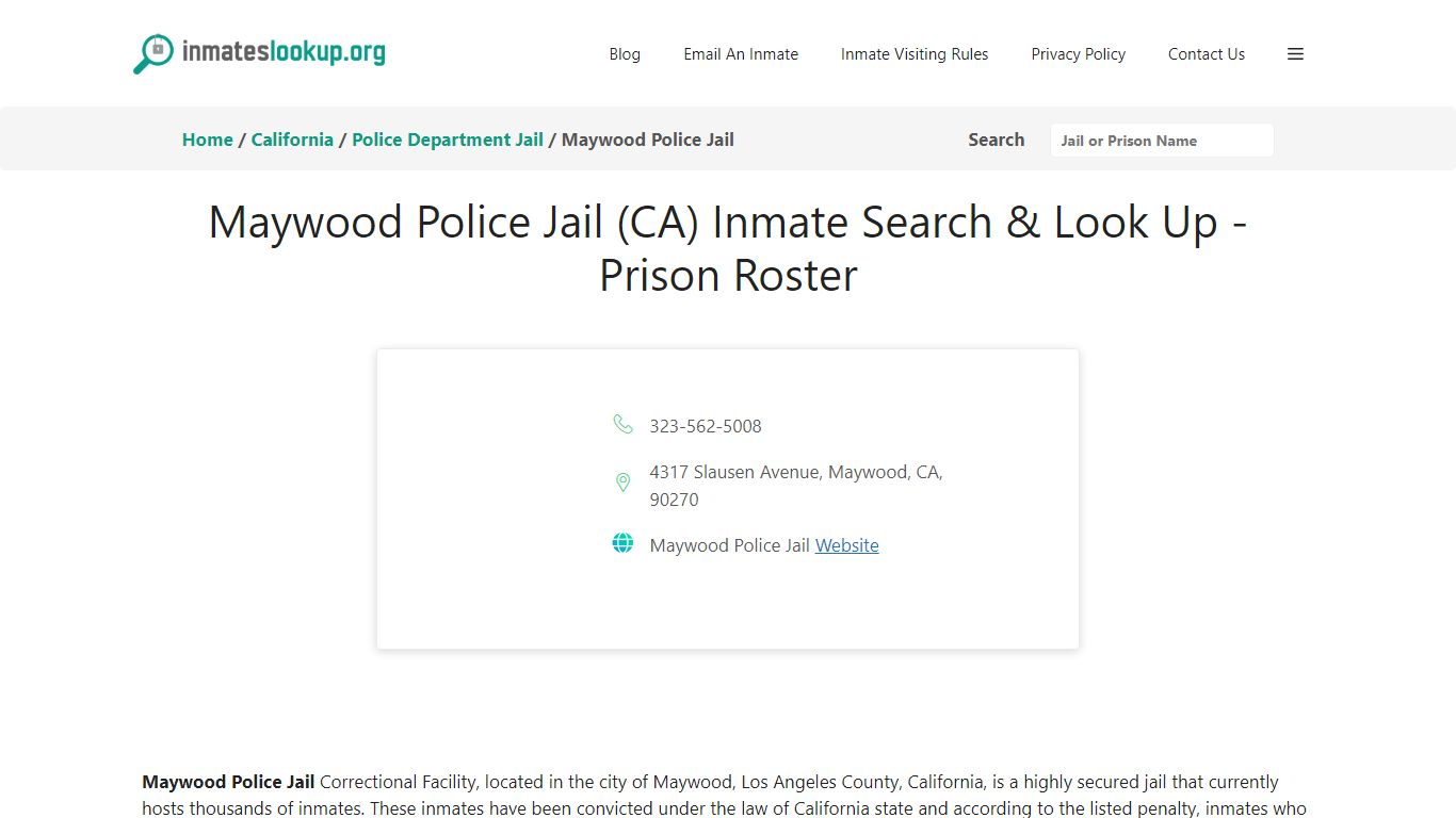 Maywood Police Jail (CA) Inmate Search & Look Up - Prison Roster